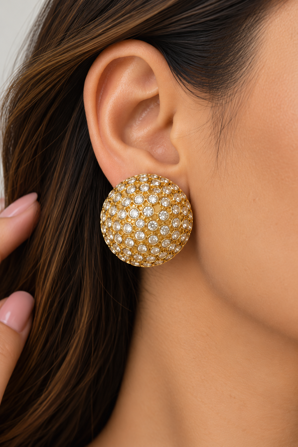 Golden Honeycomb Crystal Dome Earrings