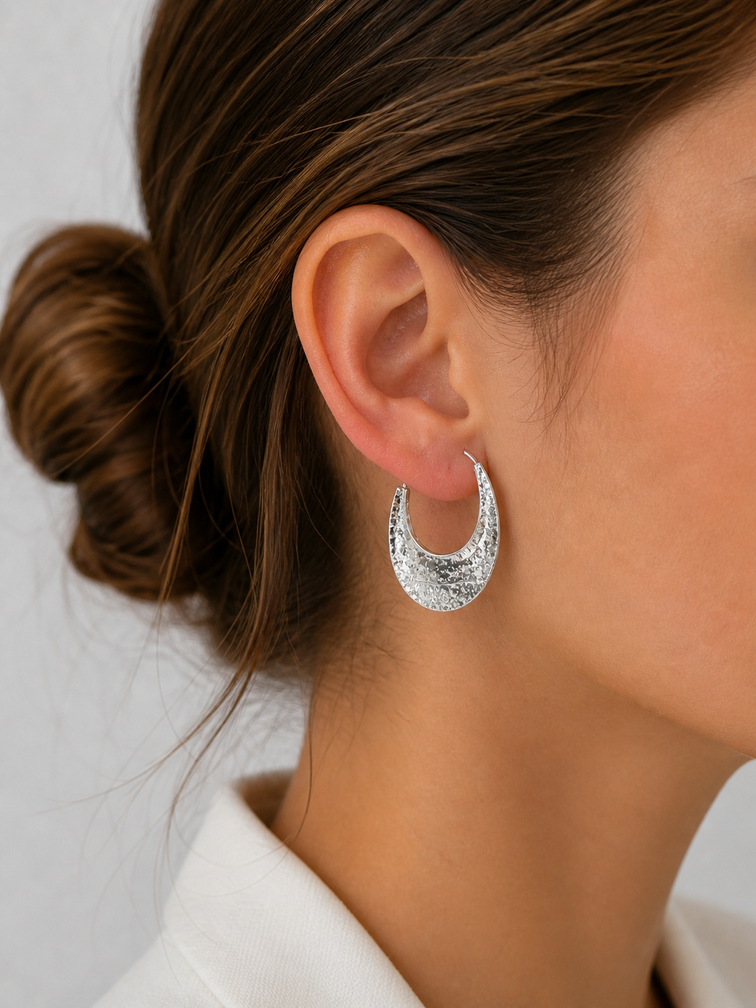 Silver Crescent Hoop
