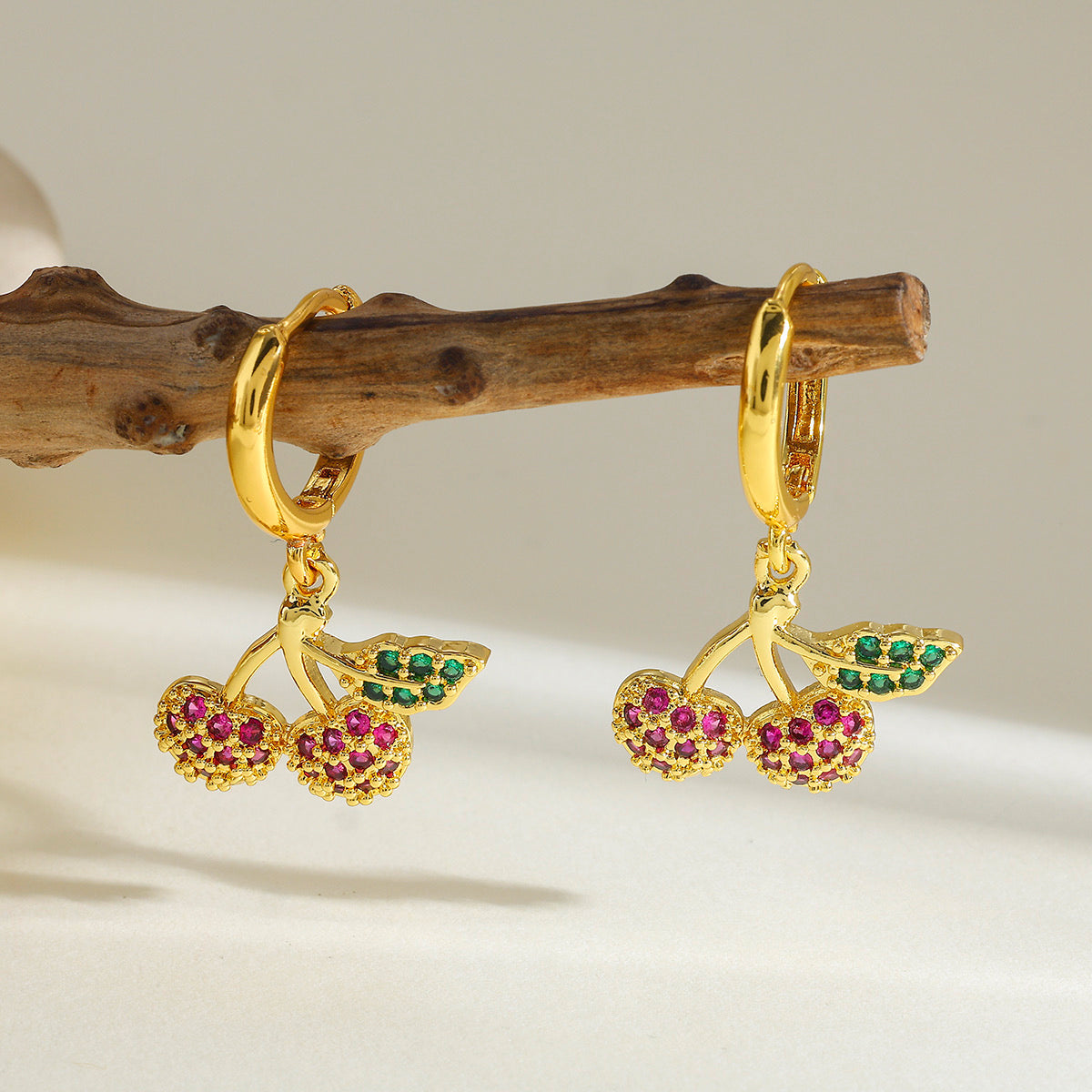 18k Gold Plated Copper Zircon Cherry Set