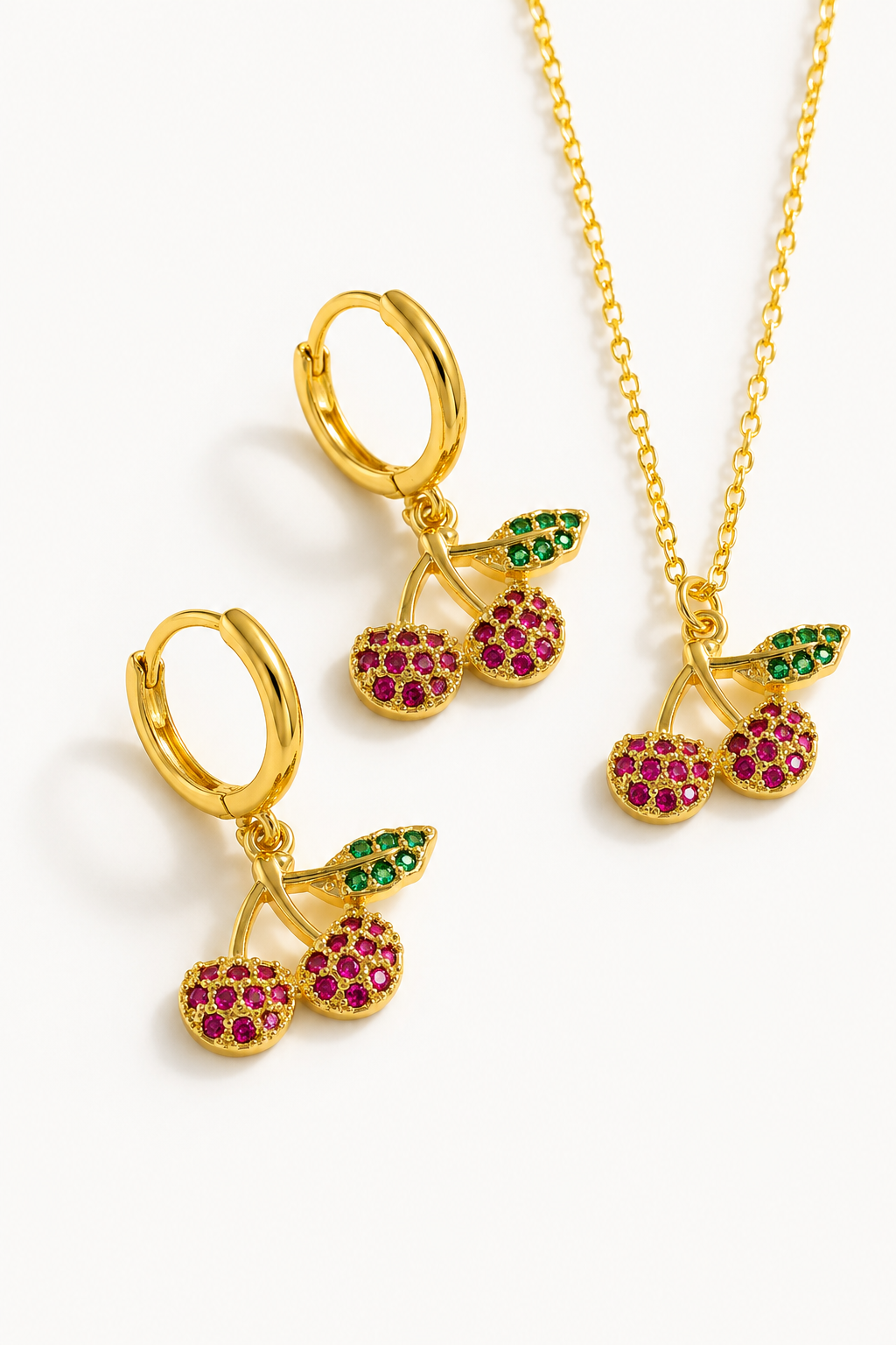 18k Gold Plated Copper Zircon Cherry Set