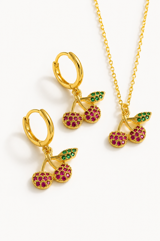 18k Gold Plated Copper Zircon Cherry Set