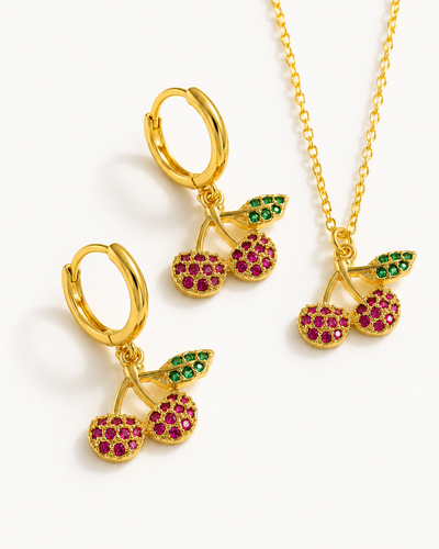 18k Gold Plated Copper Zircon Cherry Set