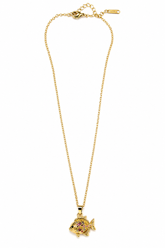 Studded Gold Fish Pendant
