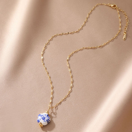 Blue Floral Ceramic Pendant