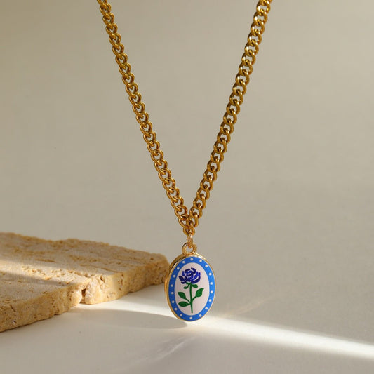 Blue Frame Rose Pendant