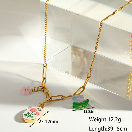 Floral Charm Link Necklace