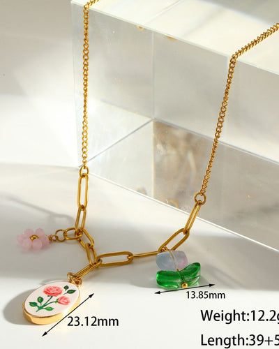 Floral Charm Link Necklace