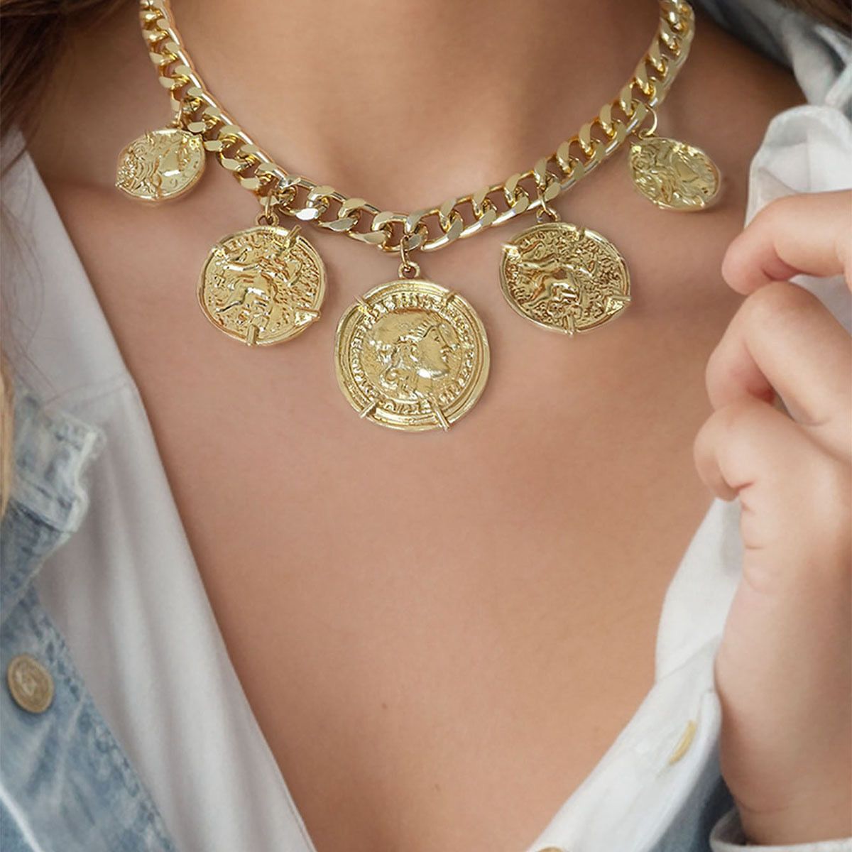 Coin Charm Chunky Necklace