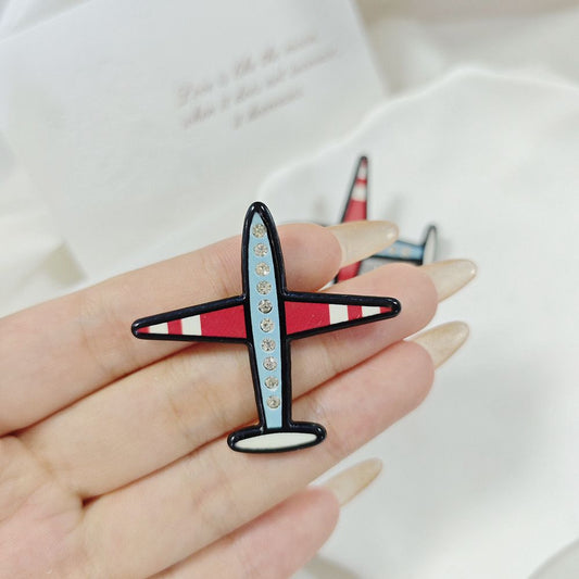 Crystal stud airplane Brooch