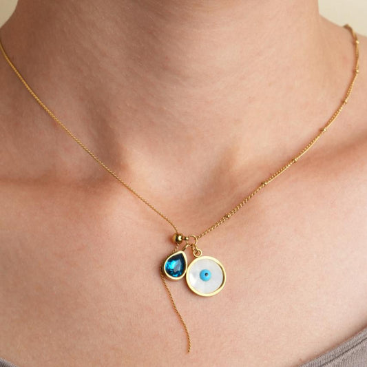 Drop of ocean with evil eye slim chain