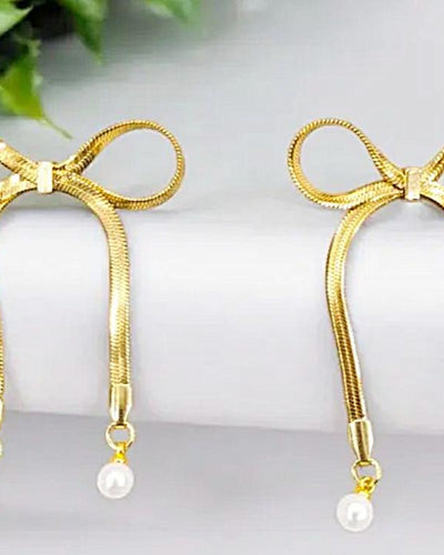 Celeb Long Bow with Pearl Earrings 