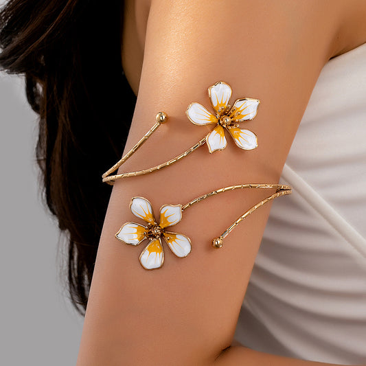 Enamel drip glaze flower open arm cuff  bracelet