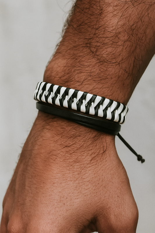 Leather Black & White Bands Pair