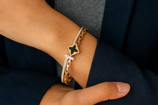 Black Flower AD with Golden Bracelet