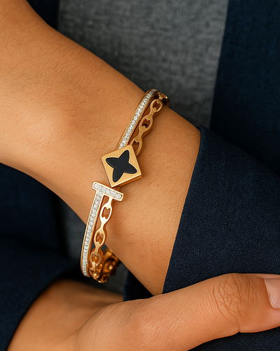 Black Flower AD with Golden Bracelet