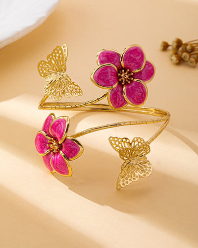 Pink Floral Butterfly Open Heart Bracelet