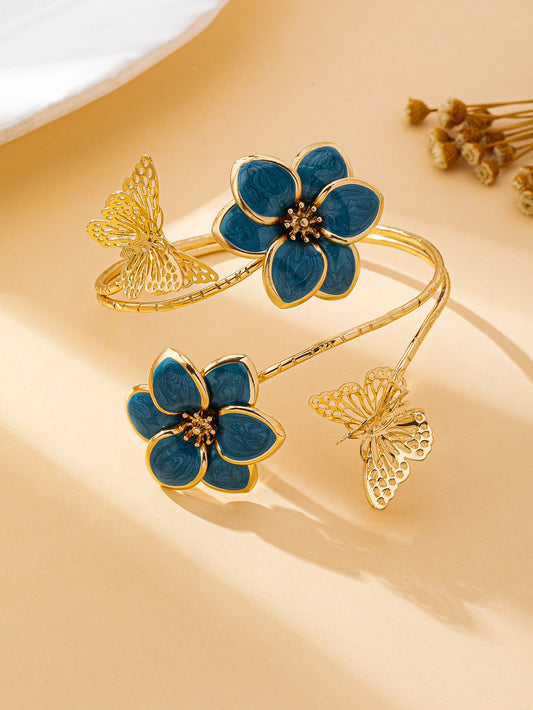 Blue Floral Butterfly Open Heart Bracelet