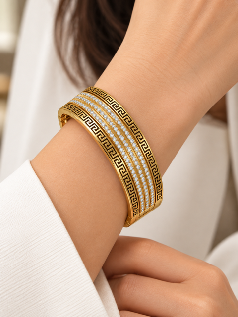 Regal Greek Key Diamond Bangle