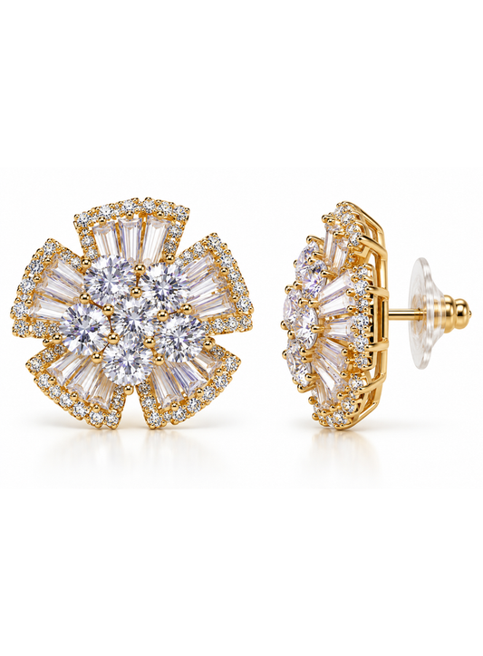 Golden Bloom Crystal Floral Stud Earrings