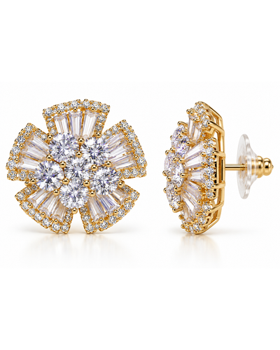 Golden Bloom Crystal Floral Stud Earrings