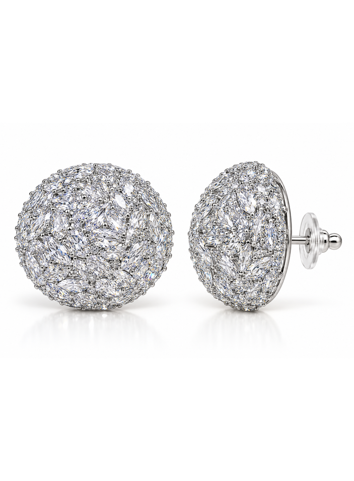 Silver Crystal Orb Statement Stud Earrings