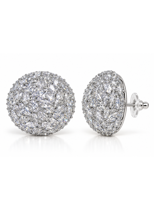 Silver Crystal Orb Statement Stud Earrings