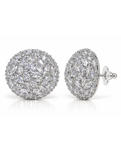 Silver Crystal Orb Statement Stud Earrings