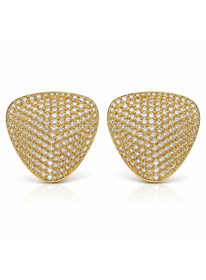 Golden Crystal Shield Stud Earrings