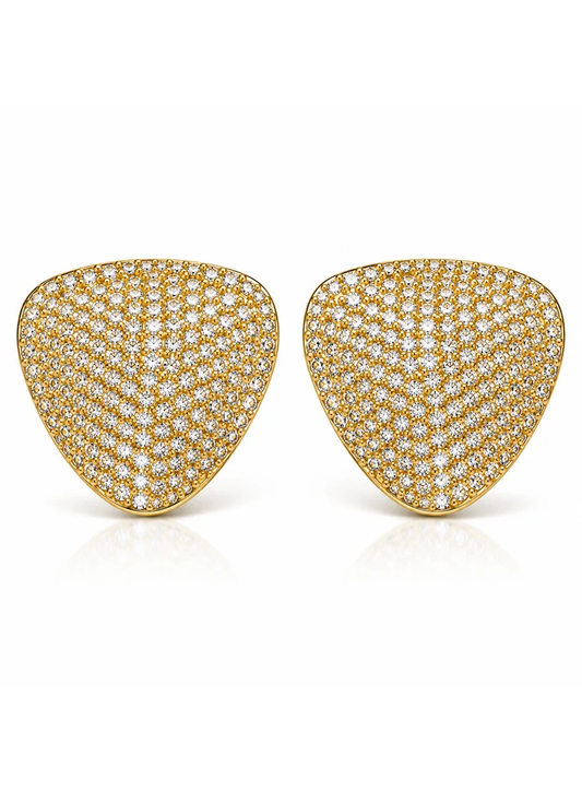 Golden Crystal Shield Stud Earrings